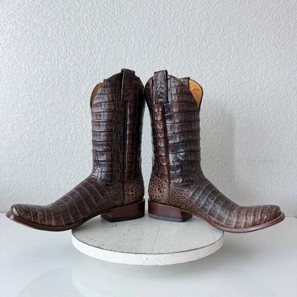 Rod Patrick Mens Cowboy Boots Sz 12 AAAA Brown Caiman Leather Western Blunt Toe - Picture 8 of 12